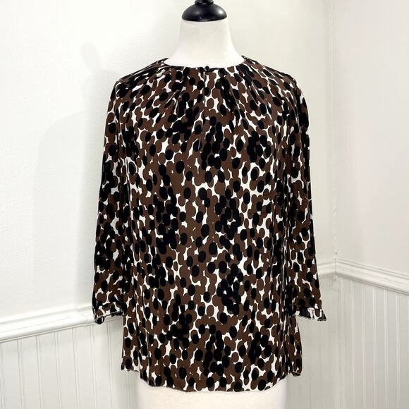 Tory Burch Size 8 Top 100% Silk Polka Dot Popover Blouse Career Classic Neutral - Picture 1 of 16
